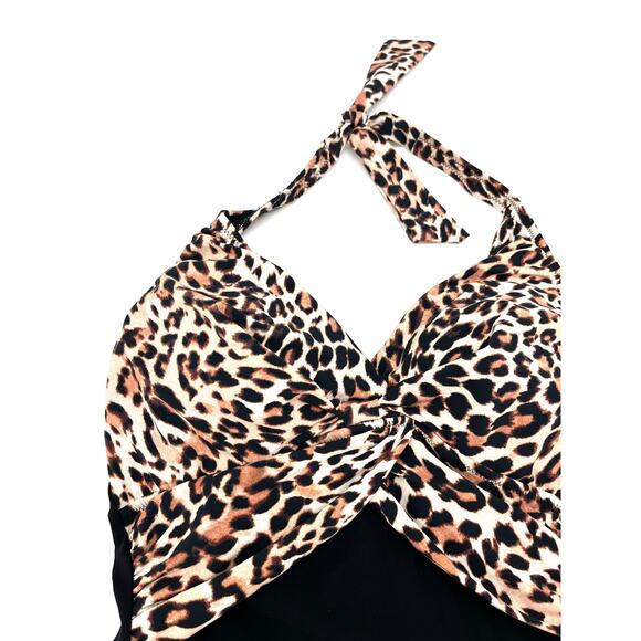 Profile by Gottex Wild Thing Leopard Black Halter Underwire Swim Tankini Top 6 - Picture 3 of 4